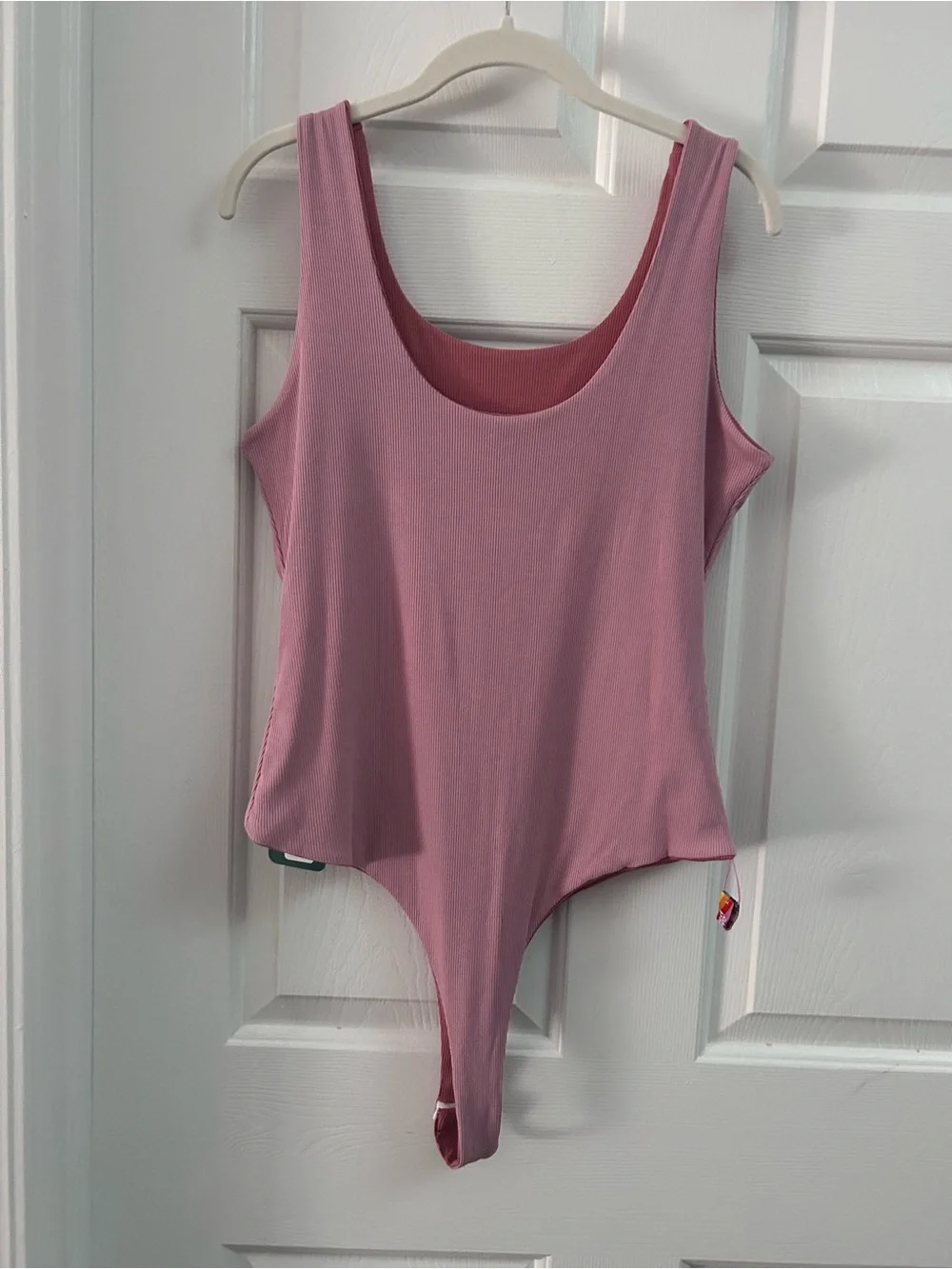 Scoop Neck Ribbed Pink Bodysuit — Women's Stretch Tank